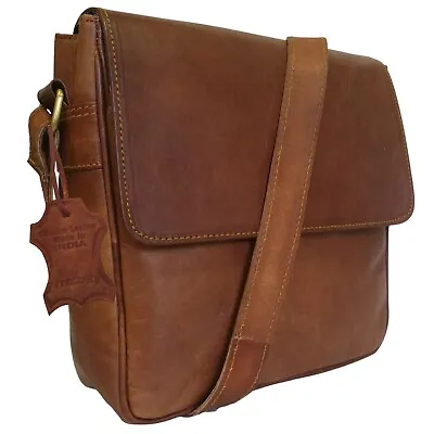 Genuine Leather Crossbody Bag Women Shoulder Brown Flap Travel Handbag Purse • $49.99