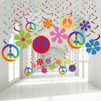 £23.60 • Buy 60'S Hippie Theme Party Foil Swirl Decorations, 60S Groovy Party Retro Flower Cu
