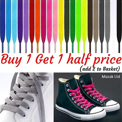 Flat Shoe Laces Boots Trainers Skate Football Coloured Shoelaces Adult Kids • £1.65