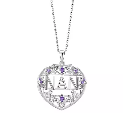 925 Sterling  Silver NAN Necklace With Violet CZ Perfect Mothers Day Gift ! • £22.99