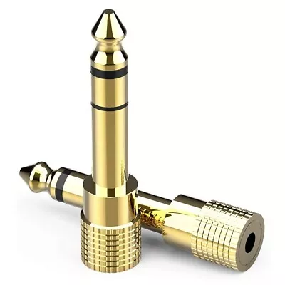 SMALL To BIG Headphone Adapter Converter Plug  3.5mm To 6.35mm Jack Audio GOLD • £2.99