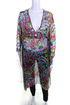 Milly Cabana Women's Silk Sheer Floral Print Kaftan Blouse Multicolor Size S • $41.99