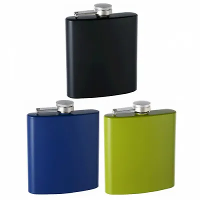 Engraved 6oz Rubber-Coated Stainless Steel Hip Flask Assorted Colors • $15.95