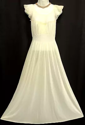 VTG '50s YOLANDE Princess Nightgown Pale Yellow Sheer Accordion Nylon NEW NOS • $54.99