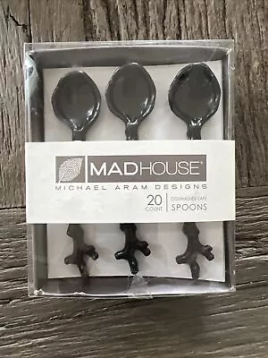 Madhouse Michael Aram 20 Spoons Dessert Cocktail Plastic Cutlery Twigs Black • $10.95