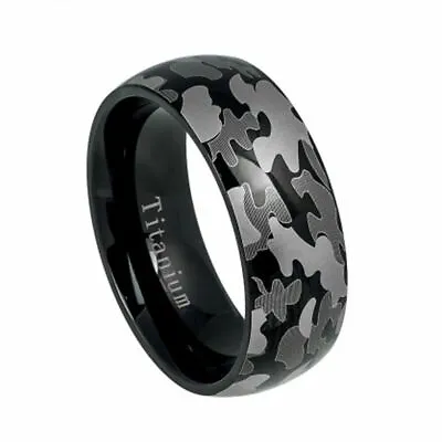 8mm Men's Titanium Camouflage Military Black/Gray Army Design Wedding Band Ring  • $22.46