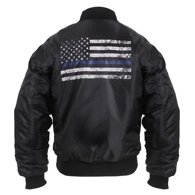 MA-1 Style THIN BLUE LINE Flight Jacket Police SWAT LEO  Aviation Bomber Black • $57.99