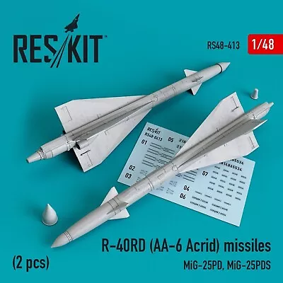 1/48 Reskit RS48-0413 R-40RD (AA-6 Acrid) Missiles (2 Pcs) (MiG-25PD MiG-25PDS) • $20
