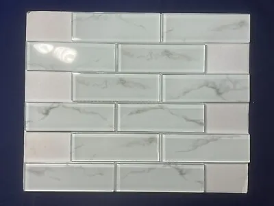 NY100 White/Grey Glass Rectangle Mosaic Tile Kitchen Bathroom Backsplash • $26.88