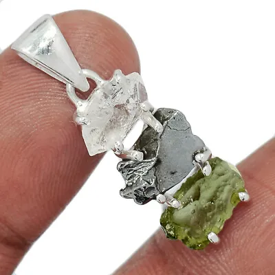 Natural Genuine Czech Moldavite & H.D. 925 Silver Pendant YS3 CP24453 • $29.99