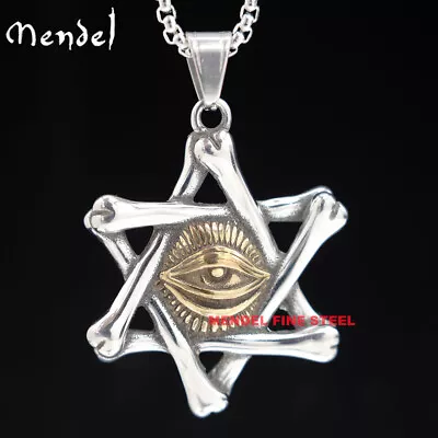 MENDEL Men Star Of David Illuminati Masonic All Seeing Evil Eye Pendant Necklace • $13.99