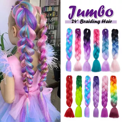 High Quality Jumbo Braiding Hair Extensions 24  Mermaid Box Braids Ombre Rainbow • £32.71