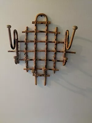 Vintage Mid Century French Bamboo Hat Rack Wall Hanging Coat Rack Rattan W/Lable • $50