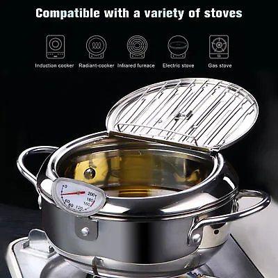 20cm Deep Fat Fryer Pot Cooking Pot Frying Chicken Fries Oil Drip Rack New • £16.99