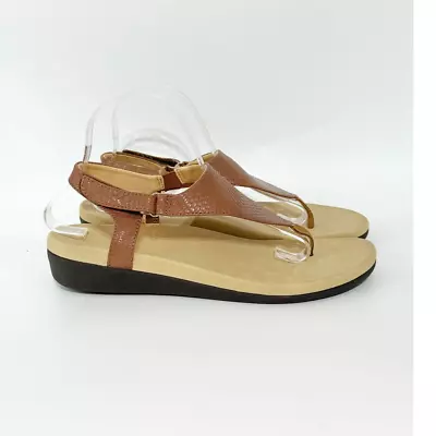 MEGNYA Women's Tan Faux Leather T Strap Sandals Hook & Loop Strap Size 10 • $19.99