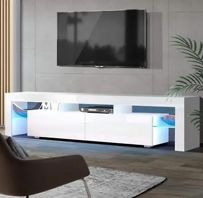 $278.95 • Buy High Gloss TV Stand Entertainment Unit RGB LED Storage Cabinet Glass Shelf 189CM
