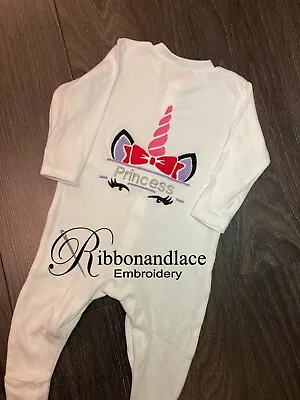 Unicorn Baby Grow / Sleepsuit Newborn - 24 Months Personalised Baby Embroidered • £12.99