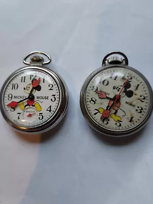 2  Vintage Bradley Mickey Mouse Pocket Watches Running Parts/Restoration • $39.99