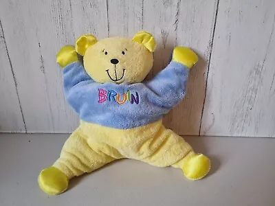 Toys  R  Us Teddy Bear Baby Comforter Soft Toy Bruin Blue Yellow 1997 • £14