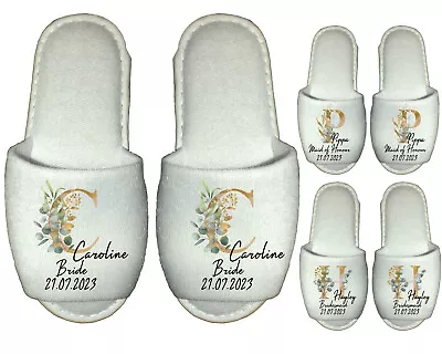 Wedding Bride Spa Slippers - Eucalyptus Gold Green Monogram Bride Hen Bridesmaid • £6.49