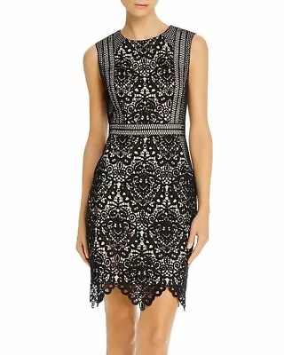 AIDAN MATTOX Scalloped Lace Sheath Sleeveless Dress Elegant Casual Black 2 56-17 • $40.28