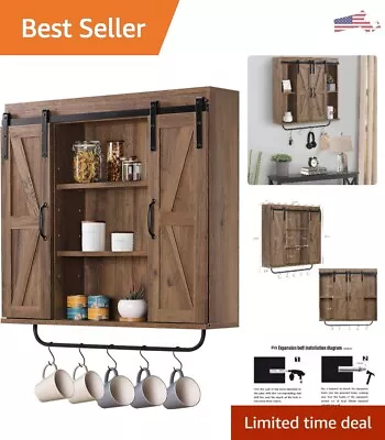 Farmhouse Rustic Wood Wall Storage Cabinet - Multi-Purpose Sliding Barn Door - 3 • $254.40