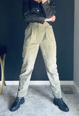 Vintage High Waist Moss Green Suede Pants M 80s Granny Core Grunge Retro Pleated • $15