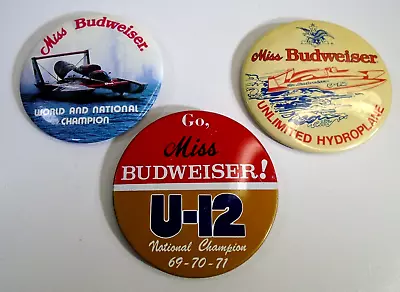 Vtg Miss Budweiser Hydroplane Racing Button Lot 3pc U-12 Pinback Beer Button 3   • $9