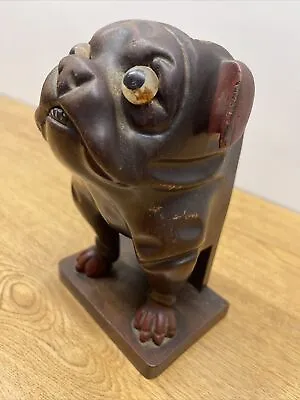 $295 • Buy Vintage Antique Hand Carved Black Forest Match Safe Holder Fireplace Bulldog