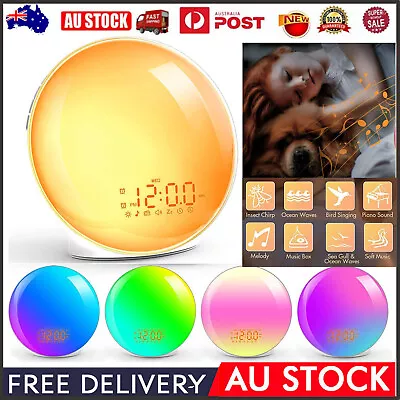 7-Color Wake-up Light Sunrise Alarm Clock LED FM Radio Bedside Sounds Night Lamp • $49.89