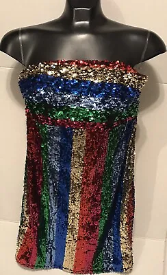 Charlotte Russe Strapless Cocktail Party Multi-Color Sequin Dress #7175 Size M • $22.49