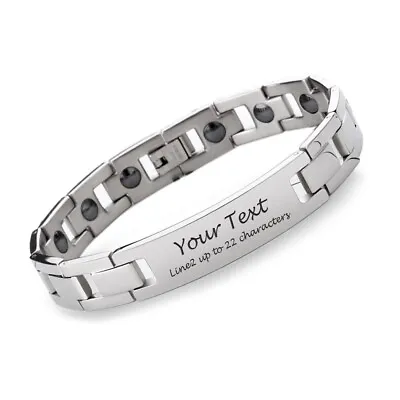Personalised Engraved Bracelet Titanium Steel Magnetic Wristband For Dad Husband • £11.99