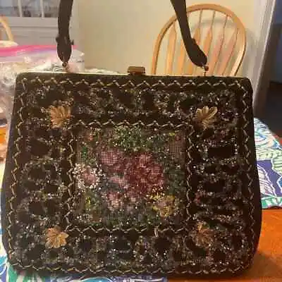 Vintage Caron Of Houston Beaded And Needlepoint Handbag! Caron Of Houston • $45