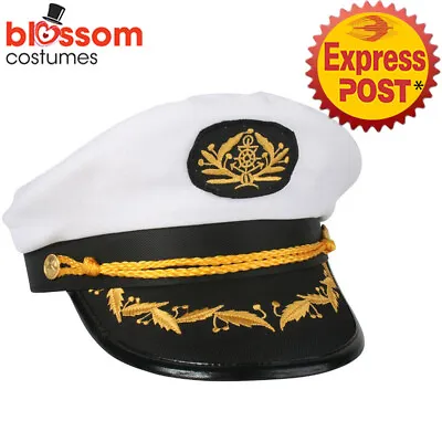 AC626 Admiral Captain Costume Hat Mens Womens White Sea Sailor Marine Boat Ship • $16.50