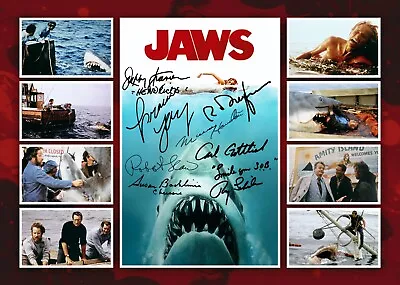 JAWS Cast Multi Signed Pre Print A4 Montage Autograph PHOTO Gift Print HORROR • £6.95