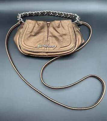 B Makowsky Metallic Copper Bronze Leather  Shoulder Handbag Purse Chunky Chain • $32.95