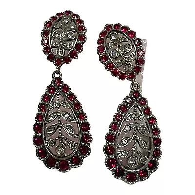 Sterling Metropolitan Museum Of Art MMA UPM Pear Red Rhinestone Dangle Earrings • $64.99