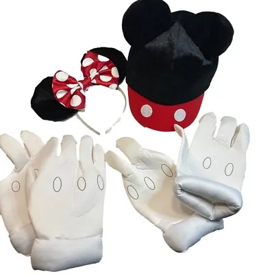 Disney Minnie Mouse Ears Headband And Mickey Mouse Ears Black Cap White Gloves • $20