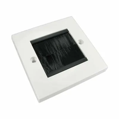 Black Single 1 Gang Brush Wall Outlet Cable Entry Plate Tidy Mount Wallplate • £4.32