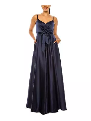 B DARLIN Womens Navy Tie Belt Lined Spaghetti Strap Gown Dress Juniors 78 • $10.99