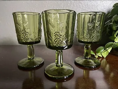 Three L G Wright Panel Grape Green Water Goblets 6  • $30