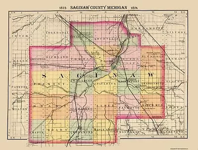Saginaw County Michigan - Walling 1873 - 30.38 X 23 • $36.95