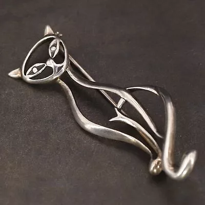 $7.50 • Buy VTG Sterling Silver - Kitty Cat Animal Open-Work Brooch Pin - 6g