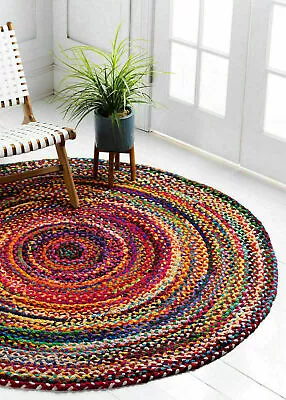 Rug 100% Cotton Round Natural Reversible Braided Modern Rustic Look Style Rug • $172.99