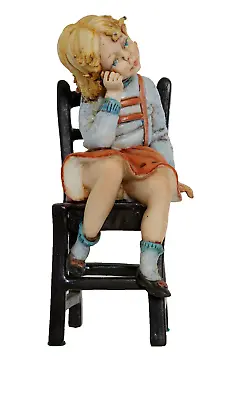 Vintage Capodimonte Porcelain Figurine Italy Young Girl Thinking On A Chair • $49.95