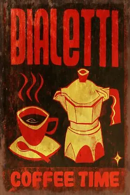 £6.99 • Buy Bialetti Italian Coffee Pot And Cup Retro Style Metal Wall Sign Plaque, Cafe Bar