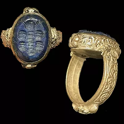 Ancient Roman Brass Ring With Agate Lapis Lazuli Stone Intaglio Seal (6) • £0.99