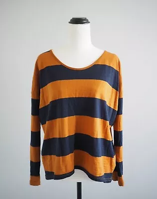 Viktoria & Woods Orange & Navy Striped Wool Long Sleeve Top - Size: 1 (AU 8) • $45