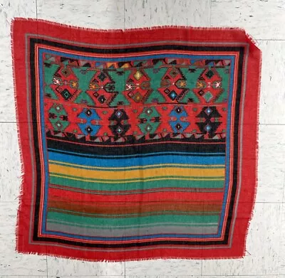 Vintage Aztec Southwest Red Multi Color Scarf Wrap Shawl Great Design 34”x34” • $9.99