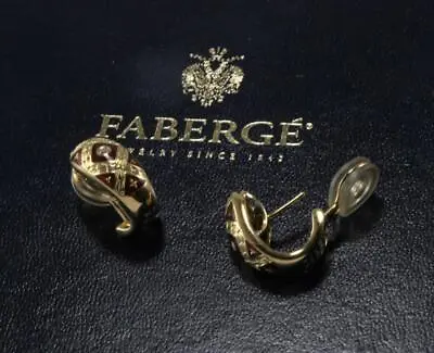 FABERGE 18K YELLOW GOLD ENAMEL DIAMOND CLIP-ON/POST EARRINGS LIMITED Ed. 43/1000 • $1999